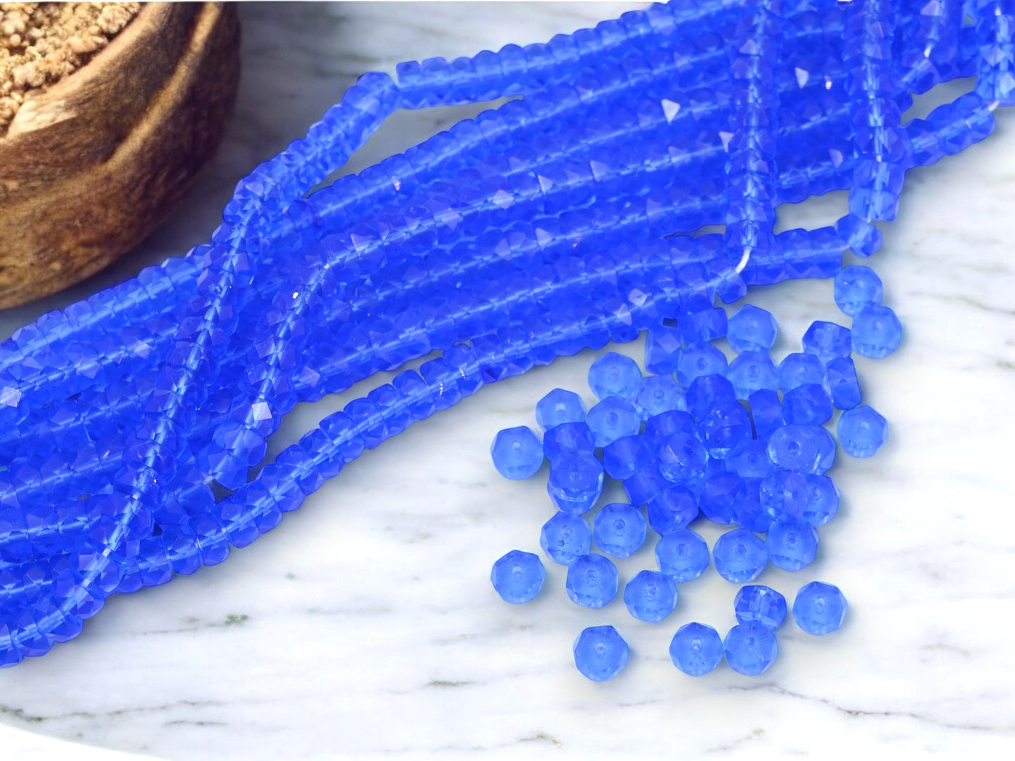 *50* 6x3mm Translucent Sapphire Fire Polished Heishi Rondelle Beads