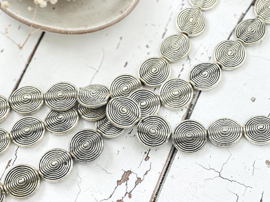 *13* 15mm Antique Silver Tribal Spiral Disc Beads