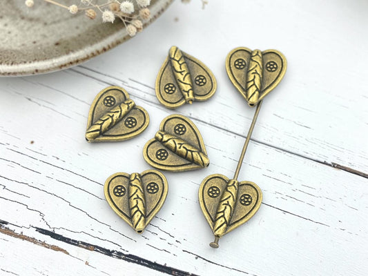 *6* 16mm Antique Brass Metal Heart Beads