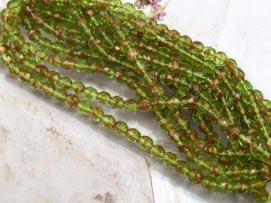 *25* 8mm Copper Lined Olivine Fire Polished Round Beads