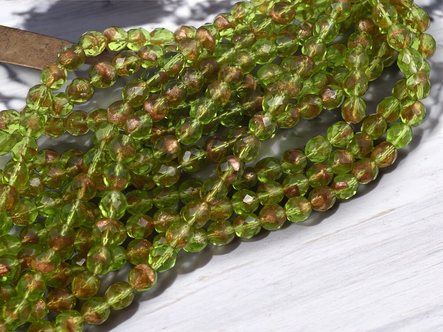 *25* 8mm Copper Lined Olivine Fire Polished Round Beads