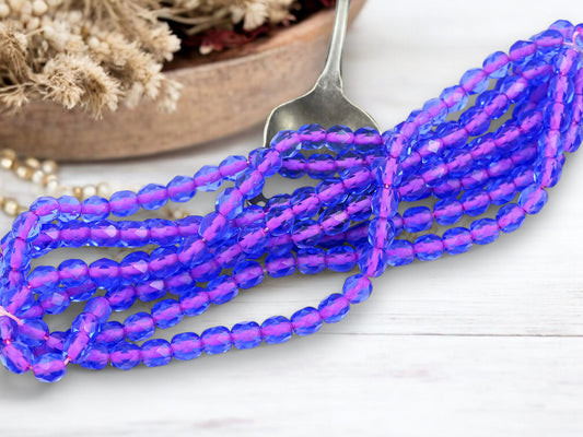 *25* 6mm Pink Lined Sapphire Fire Polished Round Beads