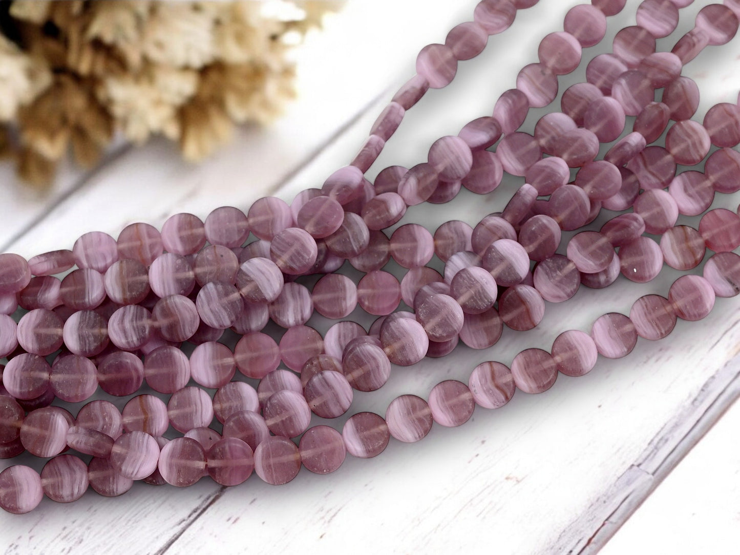 *25* 8mm Matte Blended Amethyst Flat Dime Beads