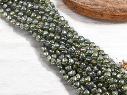 *50* 6mm Bottle Green Luster Picasso Heart Beads