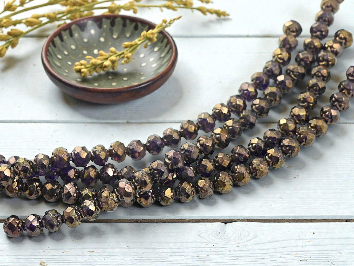 *25* 6mm Bronze Washed Tanzanite Round Rosebud Beads