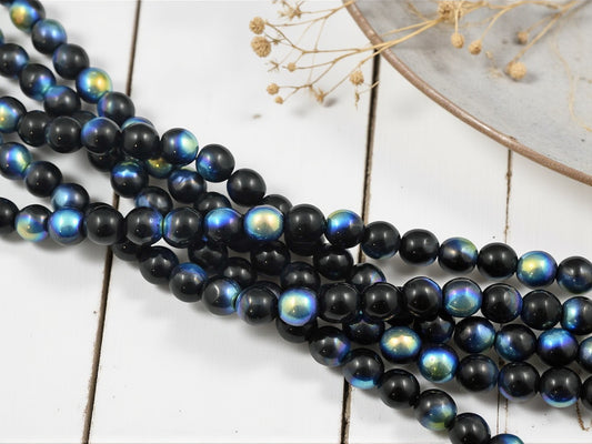 *25* 8mm Opaque Jet AB Round Druk Beads