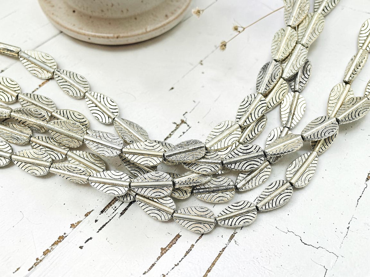 *17* 12x8mm Antique Silver Flat Teardrop Beads
