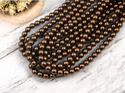 *100* 6mm Dark Bronze Pearl Round Druk Beads