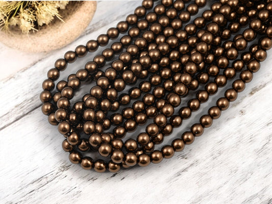 *100* 6mm Dark Bronze Pearl Round Druk Beads