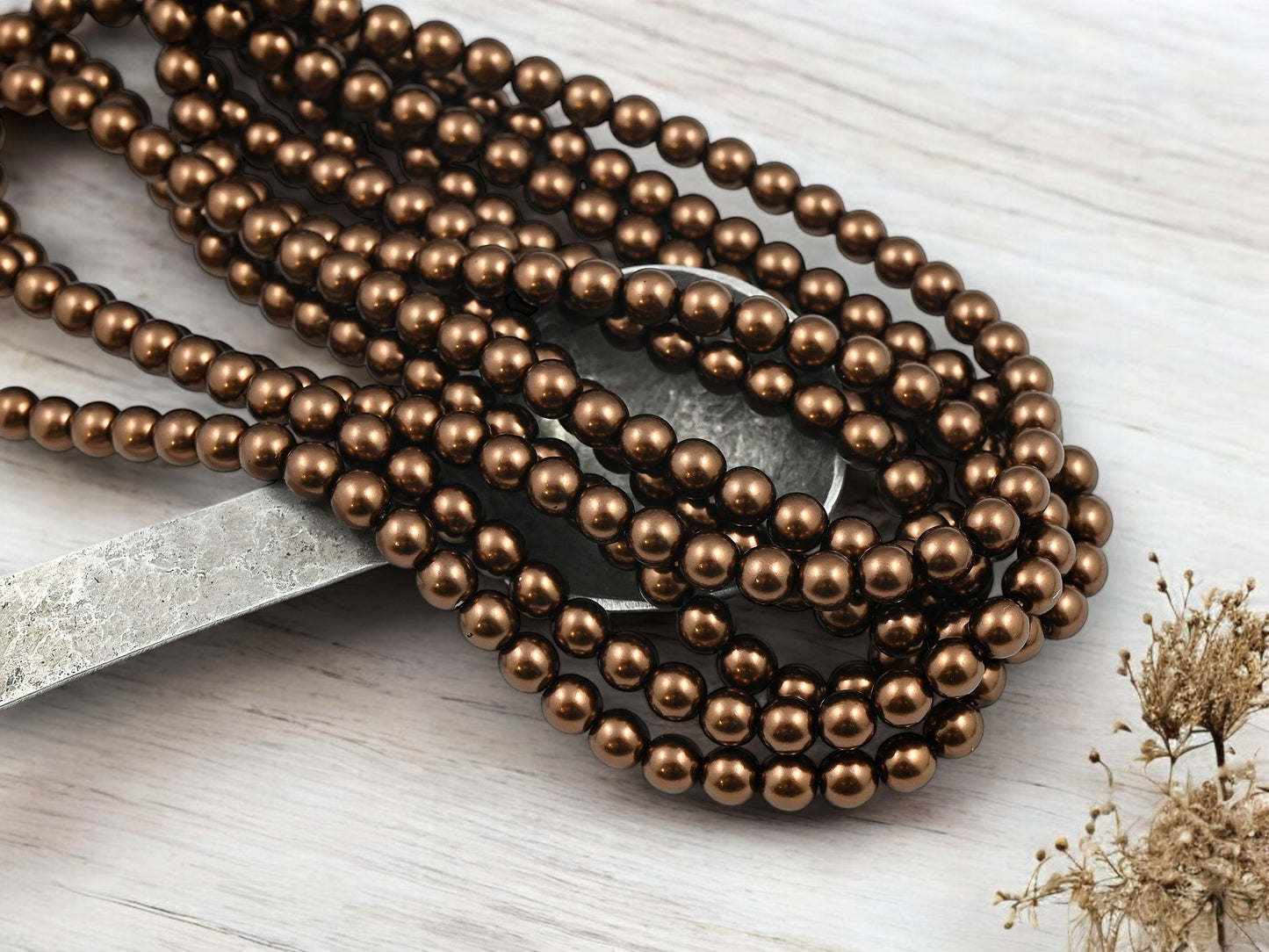 *100* 6mm Dark Bronze Pearl Round Druk Beads