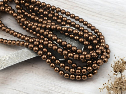 *100* 6mm Dark Bronze Pearl Round Druk Beads