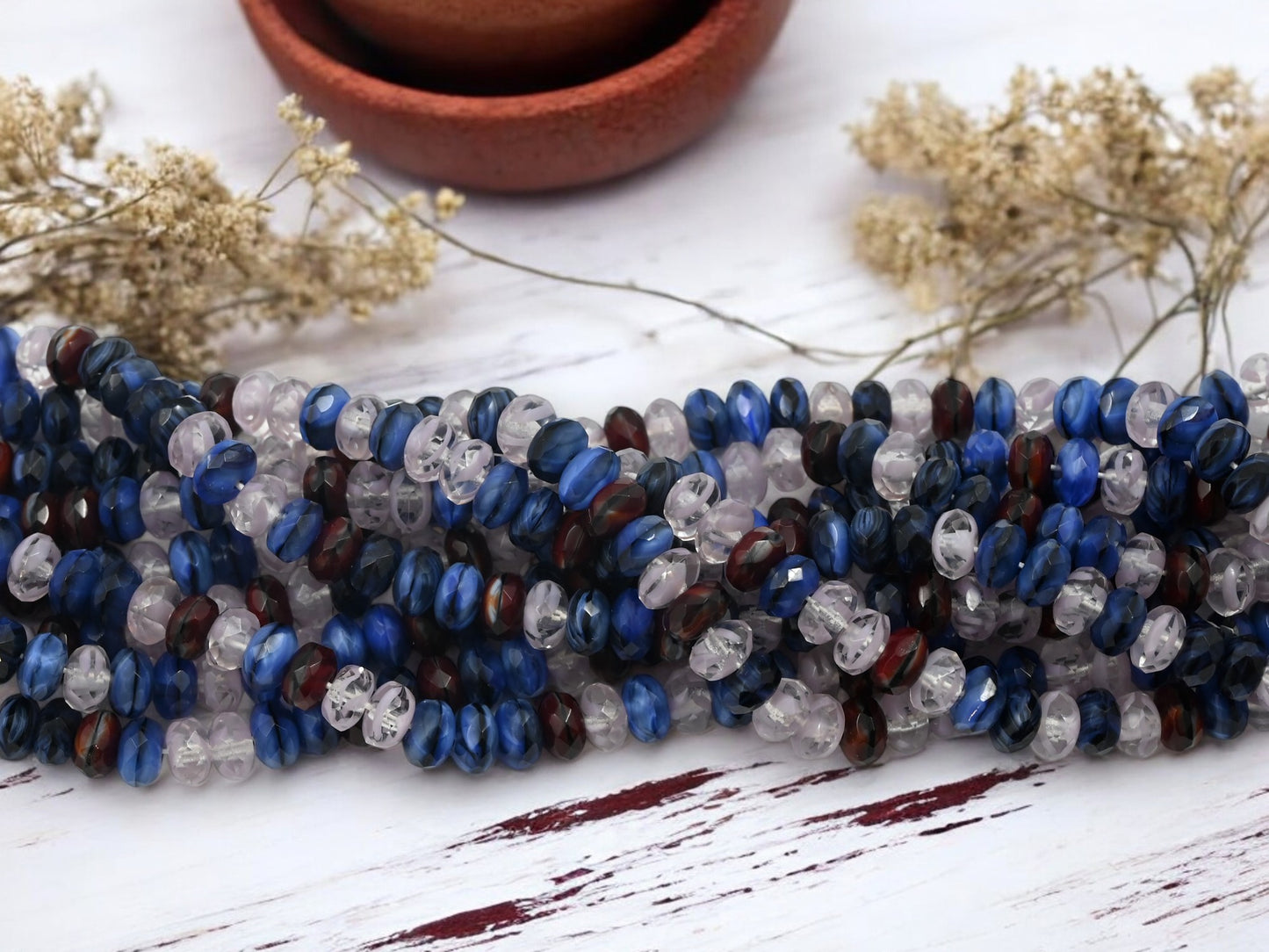 *50* 7x4mm Patriotic Mix Fire Polished Rondelle Beads