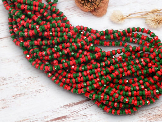 *50* 4mm Blended Red + Green Fire Polished Round Beads
