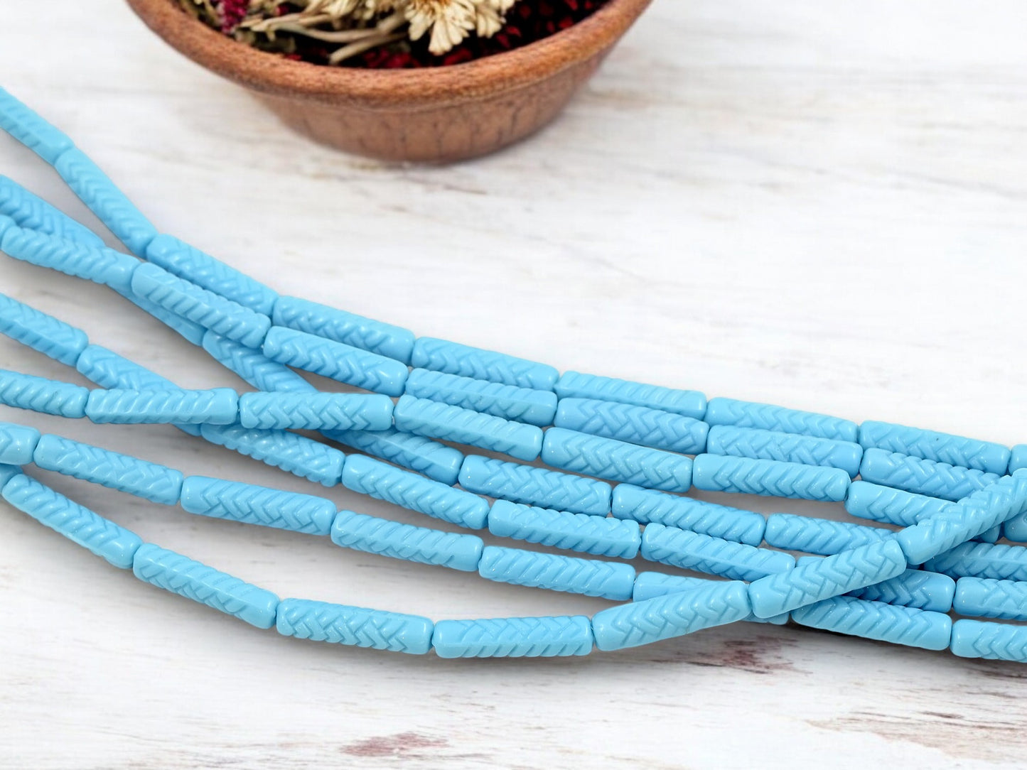 *11* 18x4mm Opaque Sky Blue Basket Weave Tube Beads