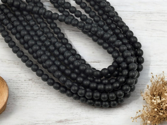 *50* 6mm Matte Jet Black Round Druk Beads