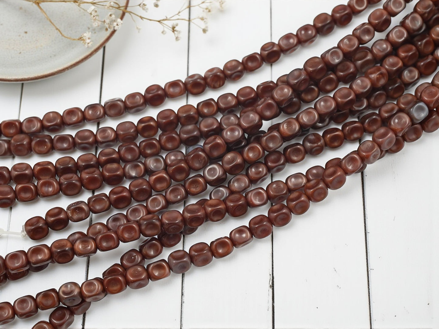 *32* 6mm Chocolate Brown Dimpled Cube Beads