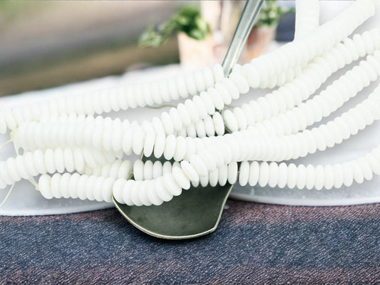 *50* 6x2mm Opaque White Smooth Rondelle Beads