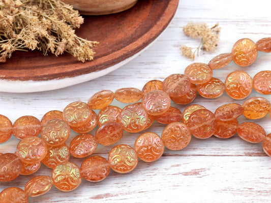 *15* 13mm Apricot Celsian Paisley Button Beads
