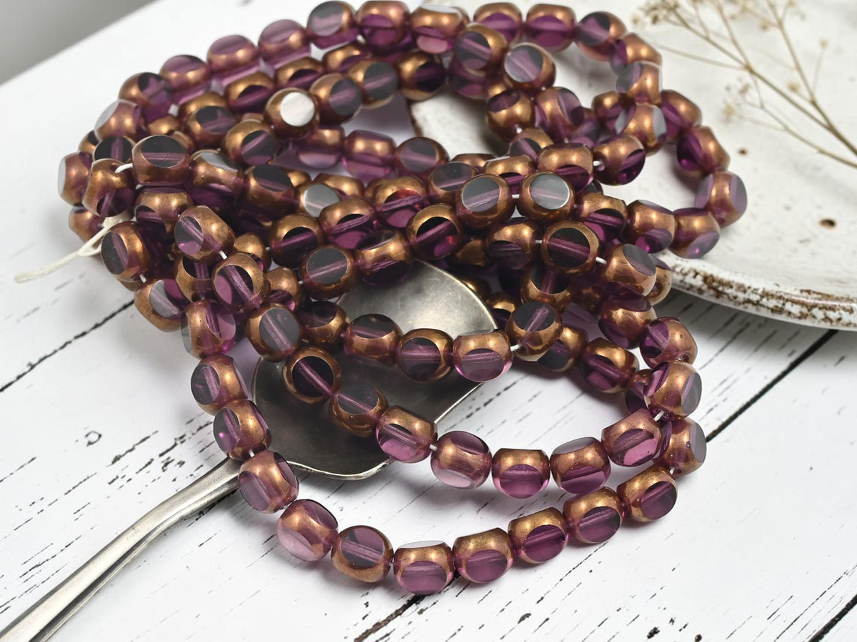 *25* 8mm Bronze Washed Amethyst 3 Sided Round Beads