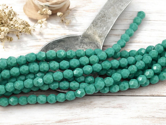 *25* 6mm Opaque Turquoise Fire Polished Round Beads