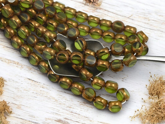 *25* 8mm Bronze Washed Olivine 3 Sided Round Beads
