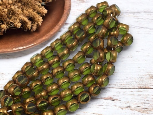 *25* 8mm Bronze Washed Olivine 3 Sided Round Beads