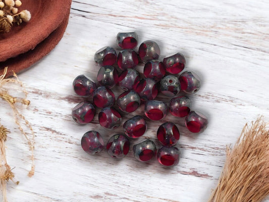 *25* 8mm Fuchsia Picasso 3 Cut Round Beads
