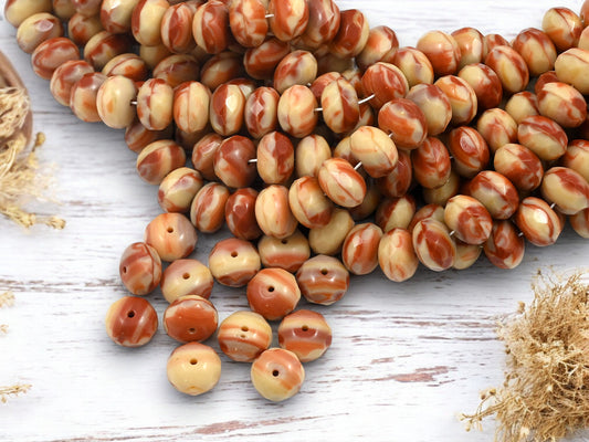 *25* 11x7mm Blended Beige Umber Fire Polished Rondelle Beads