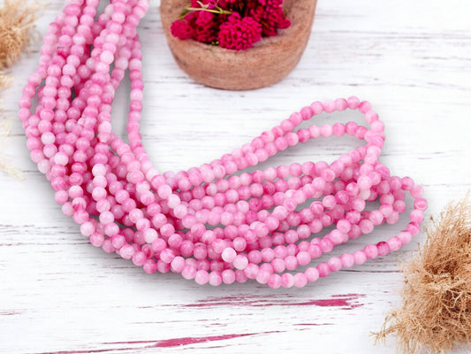 *100* 4mm Blended Pink + White Round Druk Beads