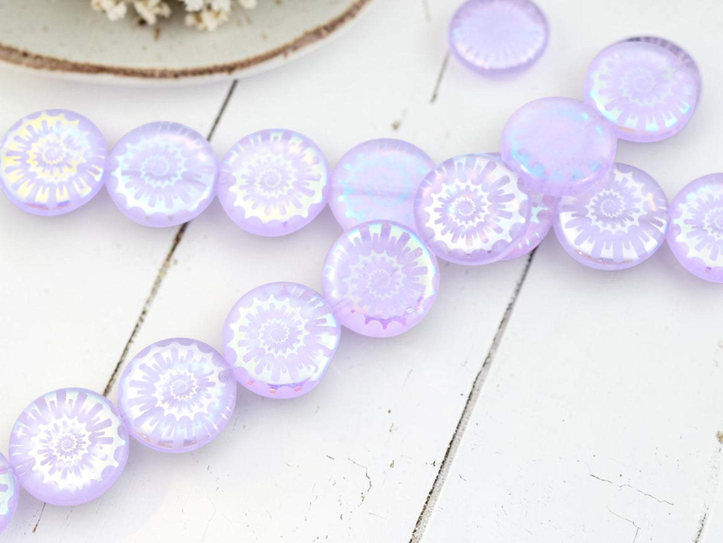 *4* 17mm Laser Etched Lavender Flat Coin Beads