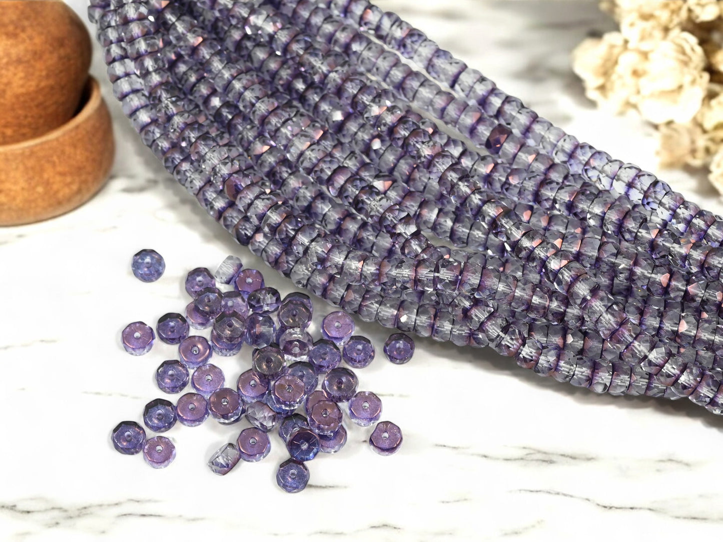 *50* 6x3mm Amethyst Crystal Fire Polished Heishi Rondelle Beads