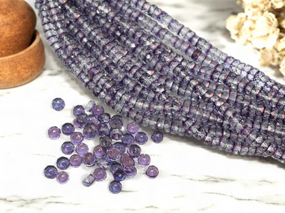 *50* 6x3mm Amethyst Crystal Fire Polished Heishi Rondelle Beads
