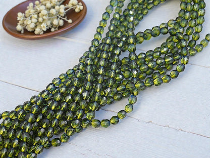 *25* 6mm Olive + Capri Blue Fire Polished Round Beads