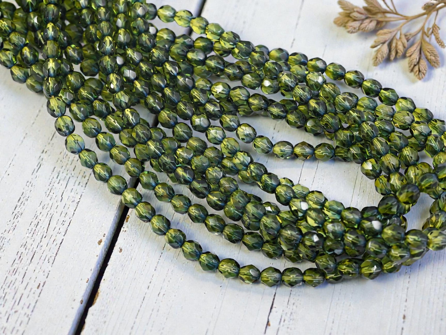 *25* 6mm Olive + Capri Blue Fire Polished Round Beads