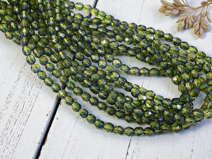 *25* 6mm Olive + Capri Blue Fire Polished Round Beads