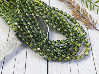 *25* 6mm Olive + Capri Blue Fire Polished Round Beads