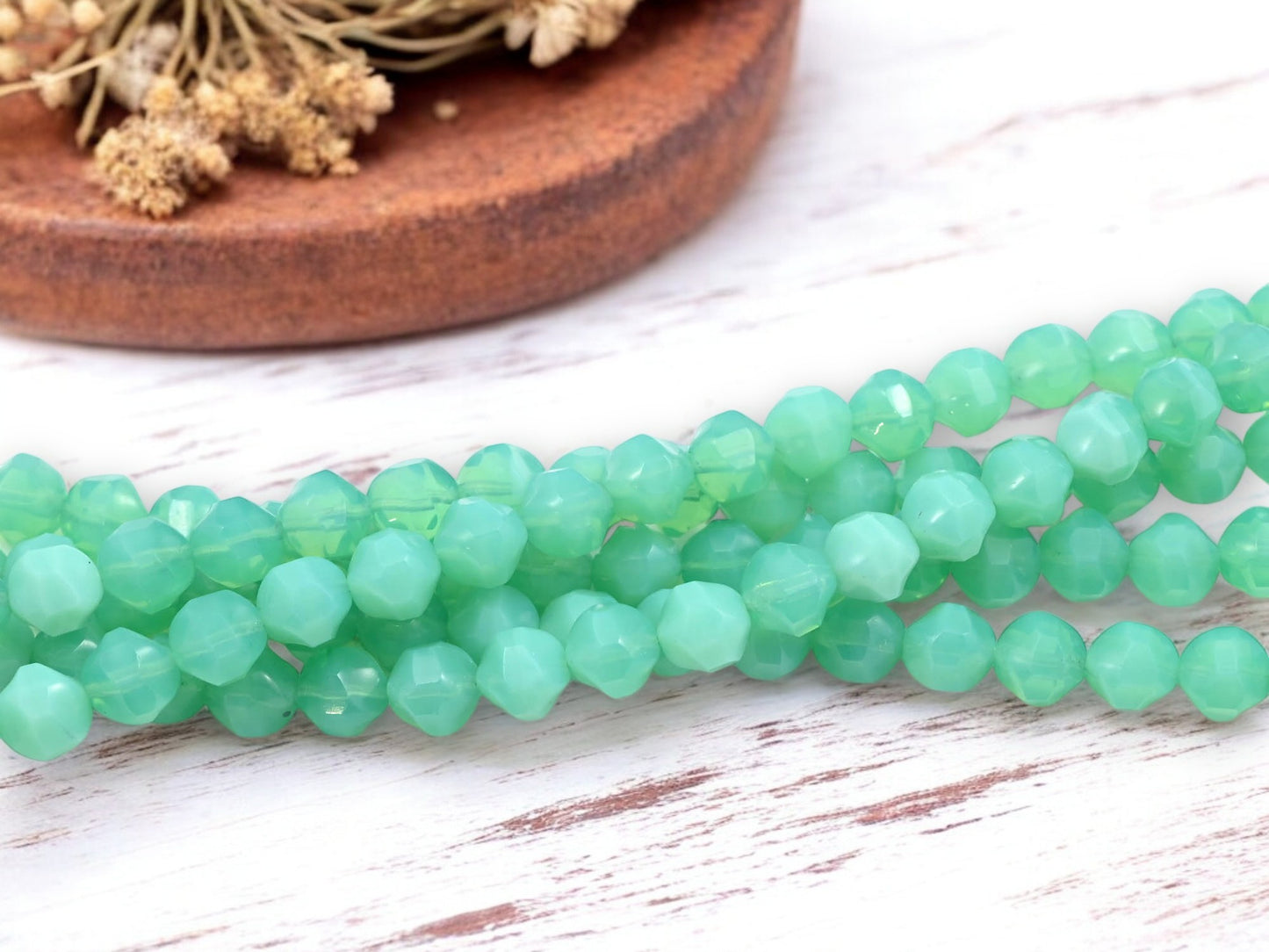 *23* 8mm Green Aqua Opaline Central Cut Round Beads