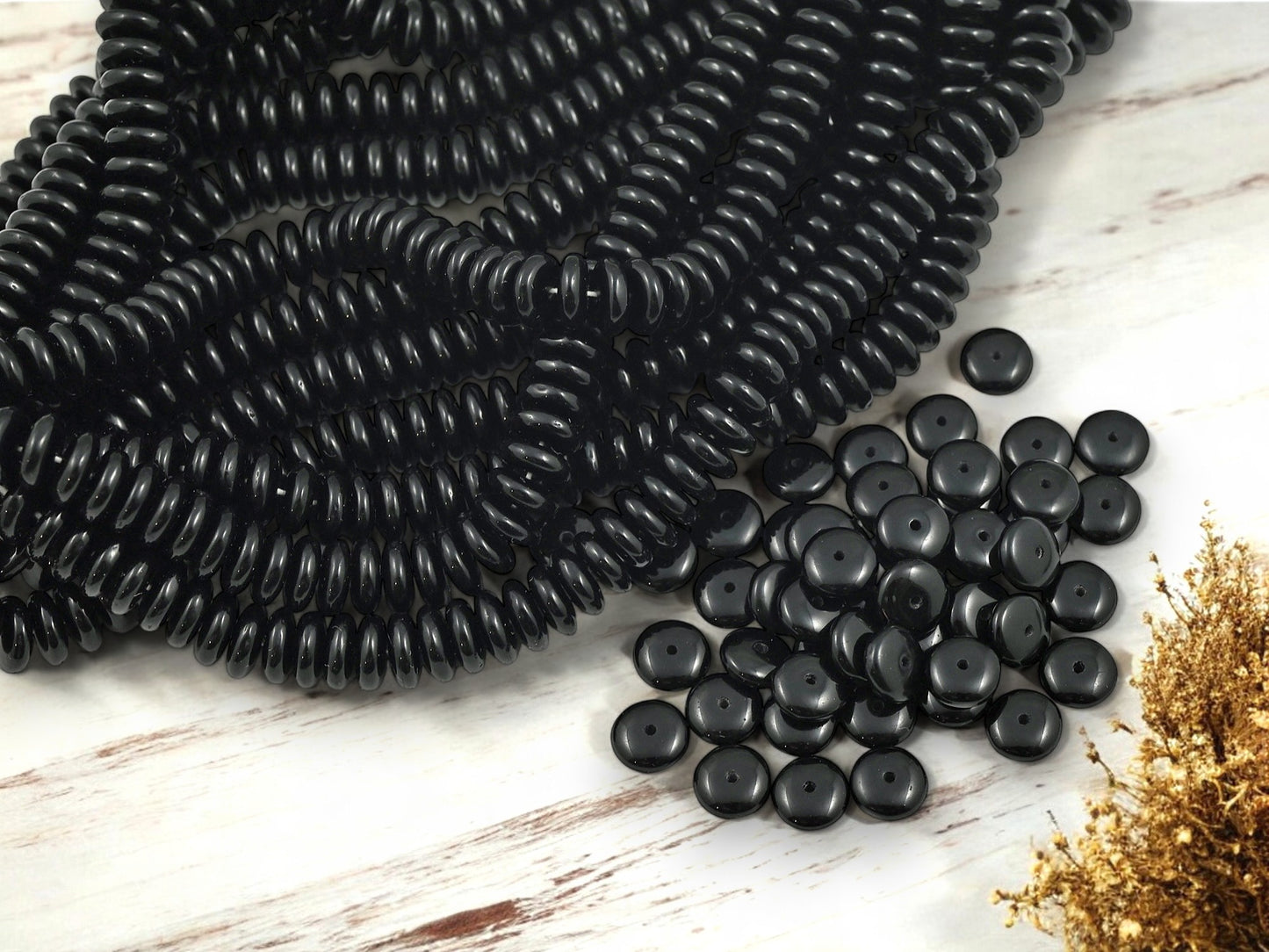 *50* 8x3mm Opaque Jet Black Smooth Rondelle Beads