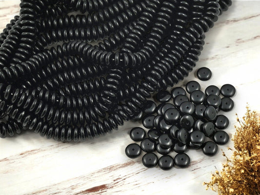*50* 8x3mm Opaque Jet Black Smooth Rondelle Beads