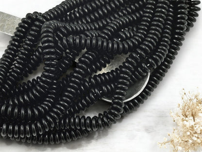 *50* 8x3mm Opaque Jet Black Smooth Rondelle Beads