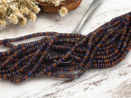 *100* 4mm Blended Caramel Cobalt Smooth Rondelle Beads