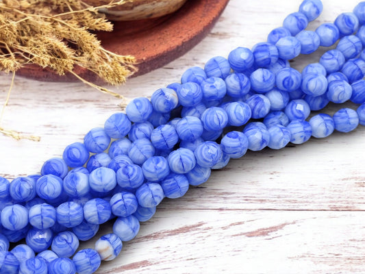 *25* 8mm Blended Blue + White Fire Polished Round Beads