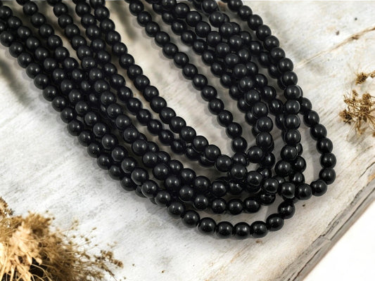 *50* 6mm Opaque Jet Black Round Druk Beads