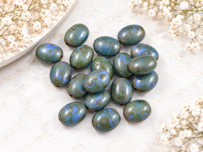*15* 9x11mm Blue Travertine Oval Lentil Beads