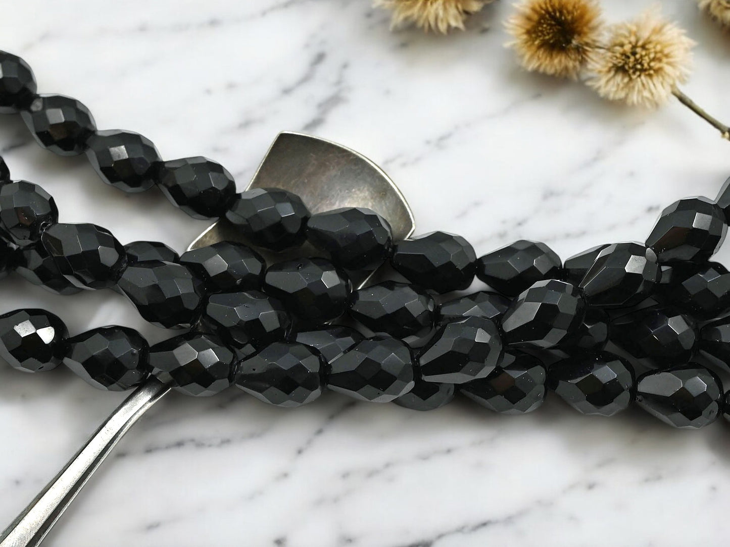 *15* 12x9mm Jet Black Fire Polished Faceted Teardrop Beads
