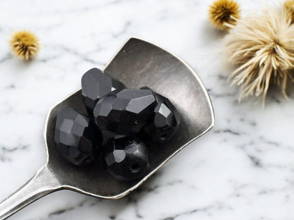 *15* 12x9mm Jet Black Fire Polished Faceted Teardrop Beads