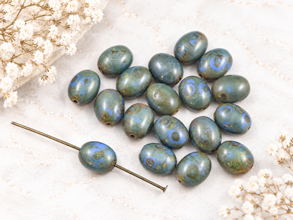 *15* 9x11mm Blue Travertine Oval Lentil Beads