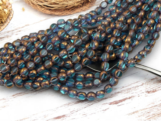 *25* 6mm Bronze Washed Aqua 3 Sided Round Beads