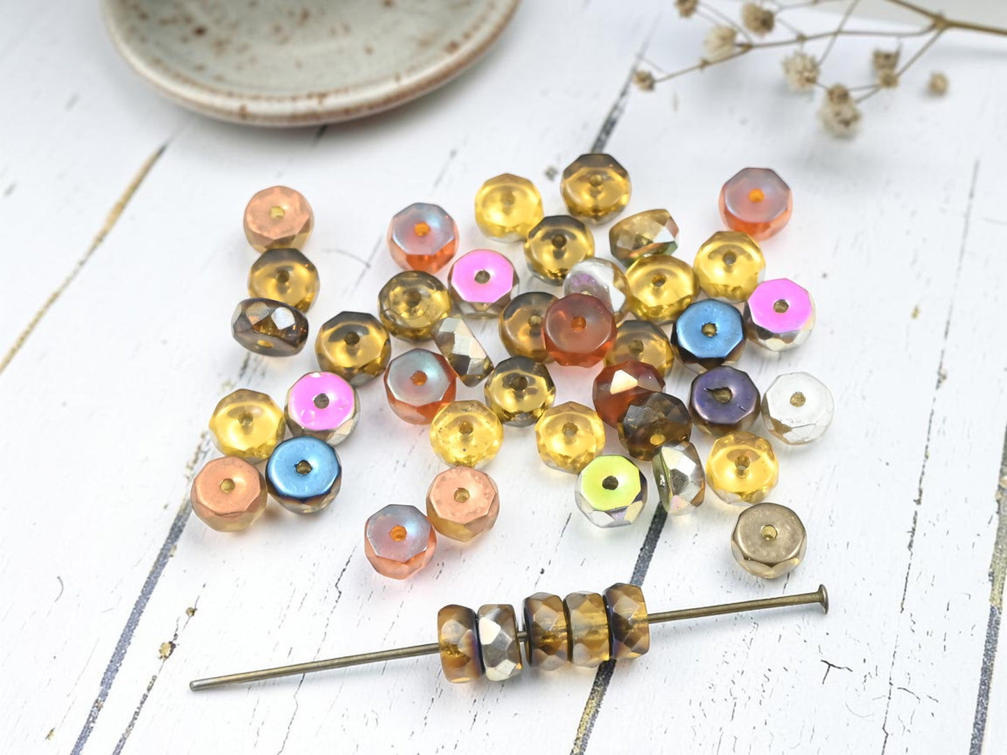 *50* 6x3mm Topaz Rainbow Vitrail Fire Polished Heishi Beads