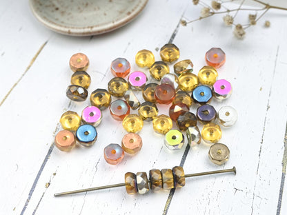 *50* 6x3mm Topaz Rainbow Vitrail Fire Polished Heishi Beads